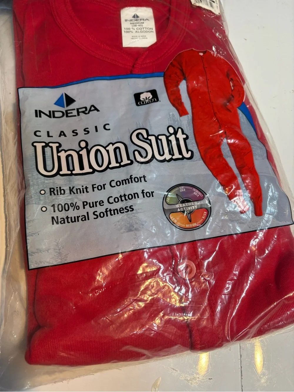 Indera classic red rib-knit cotton union suit comfortable one-piece suit medium